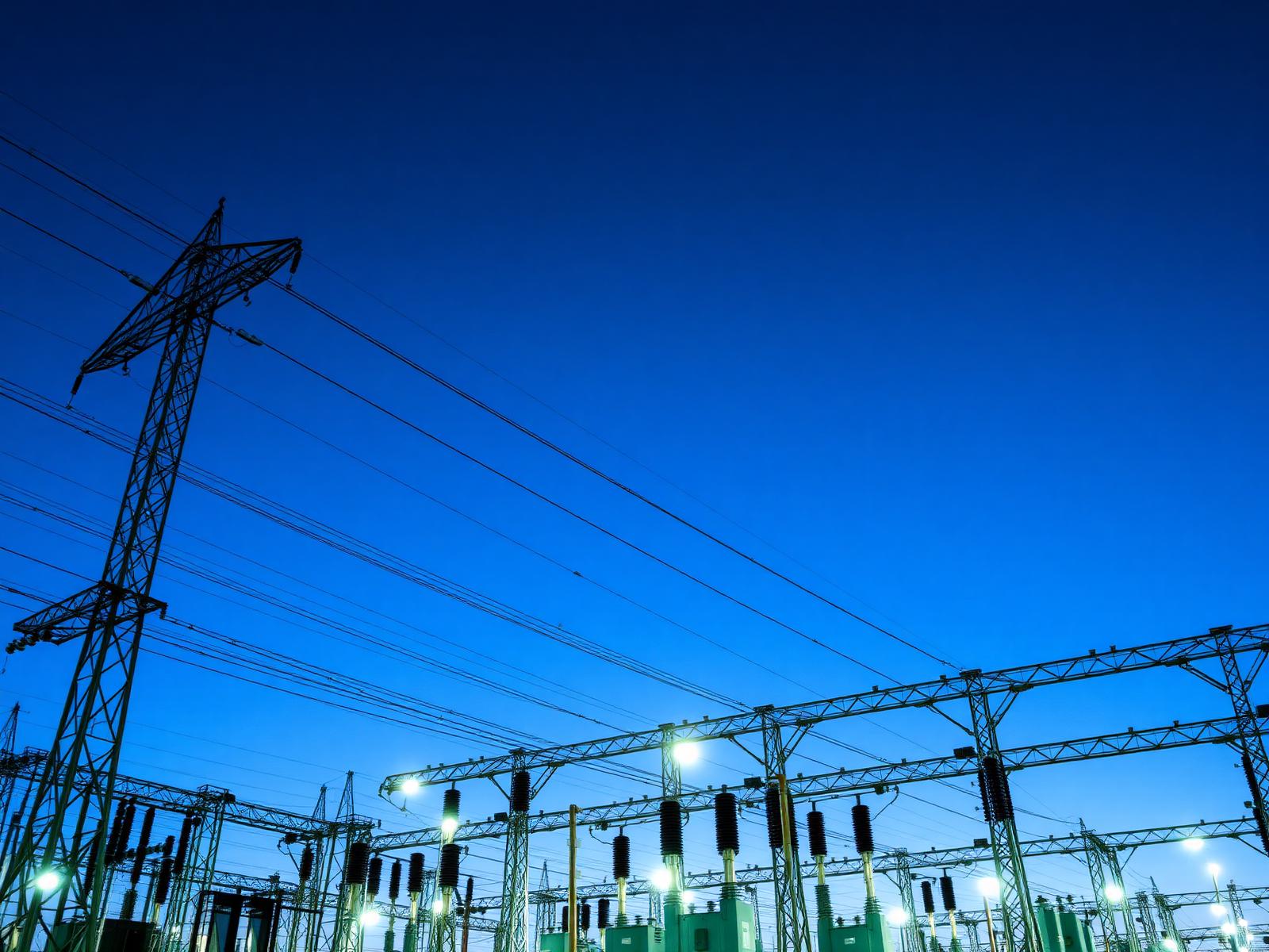 High voltage substation at twilight