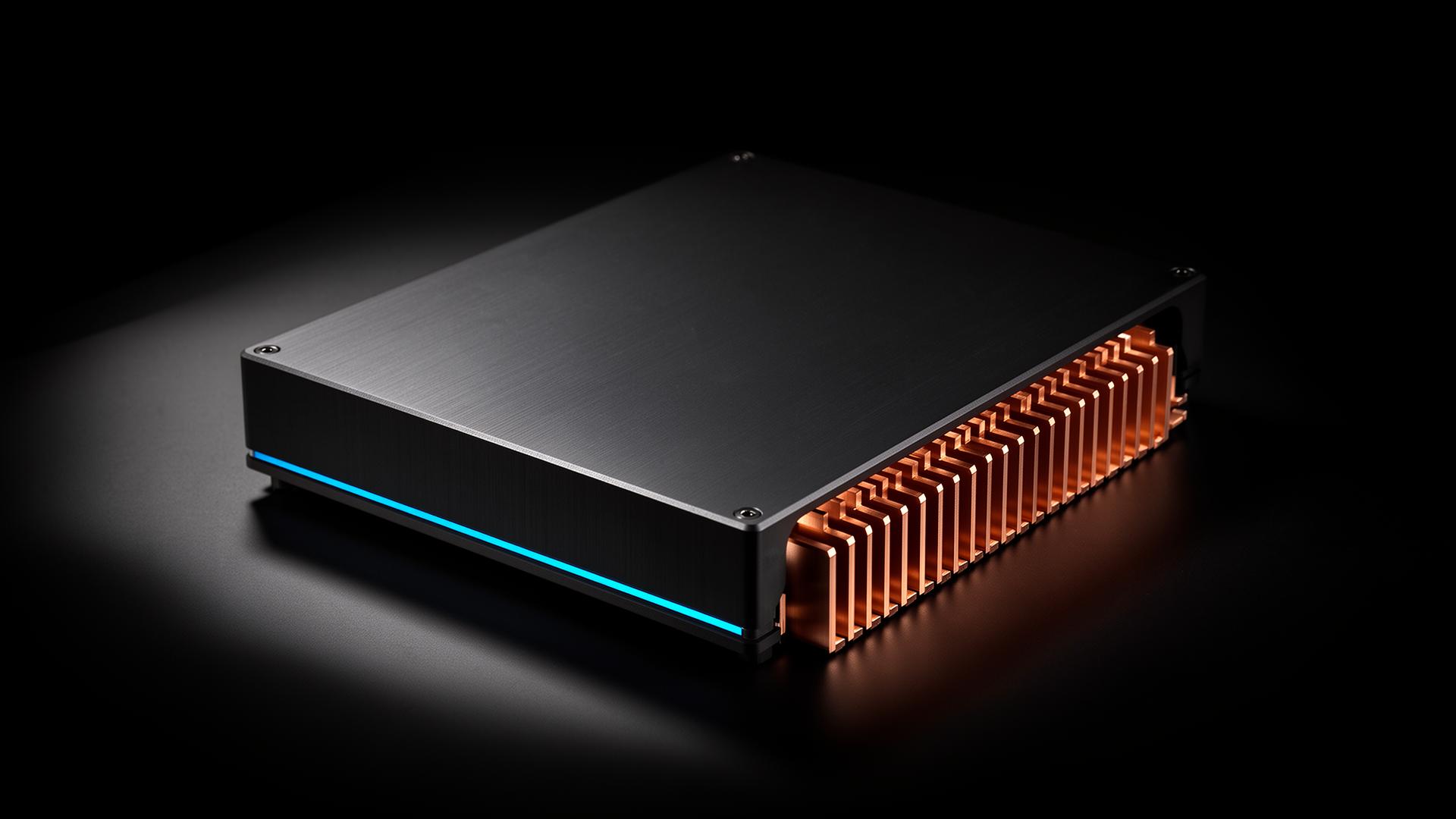 A high-fidelity compute module rendered as a sculptural object