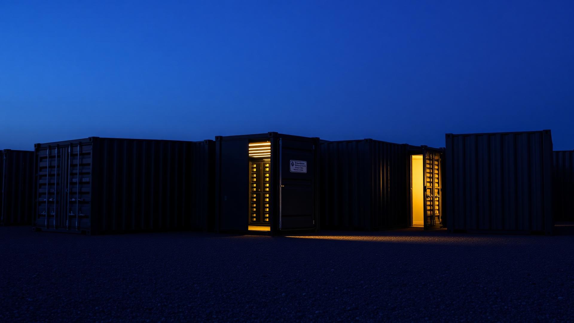 Container data center modules at dusk